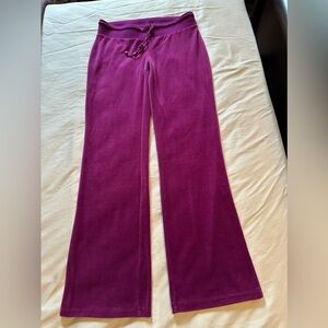 Victoria’s Secret Plush & Lush maroon velour flare pants w/ zip pockets Y2K era